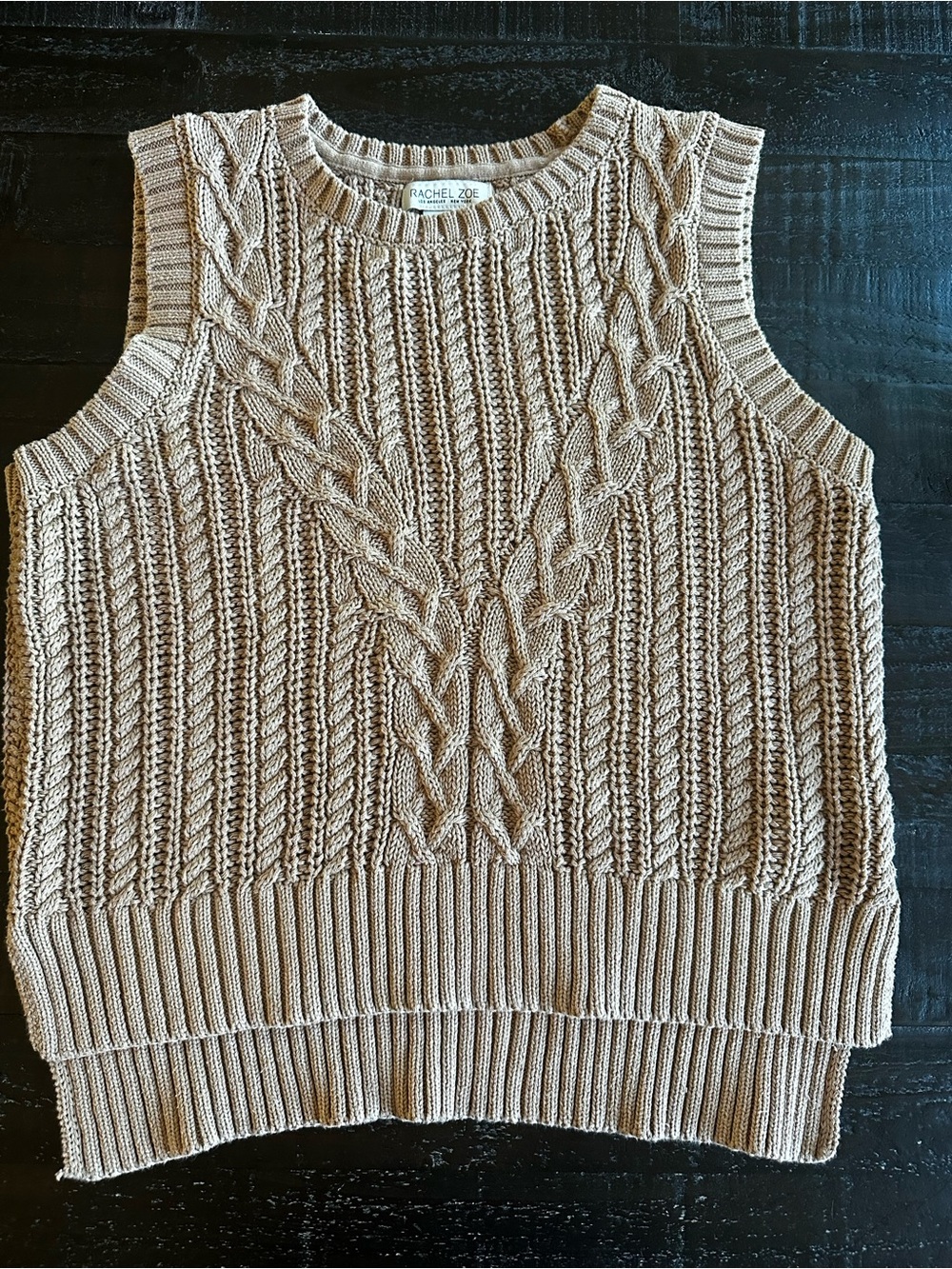Rachel Zoe Women's Cable Knit Sleeveless Sweater Vest - tan size Medium